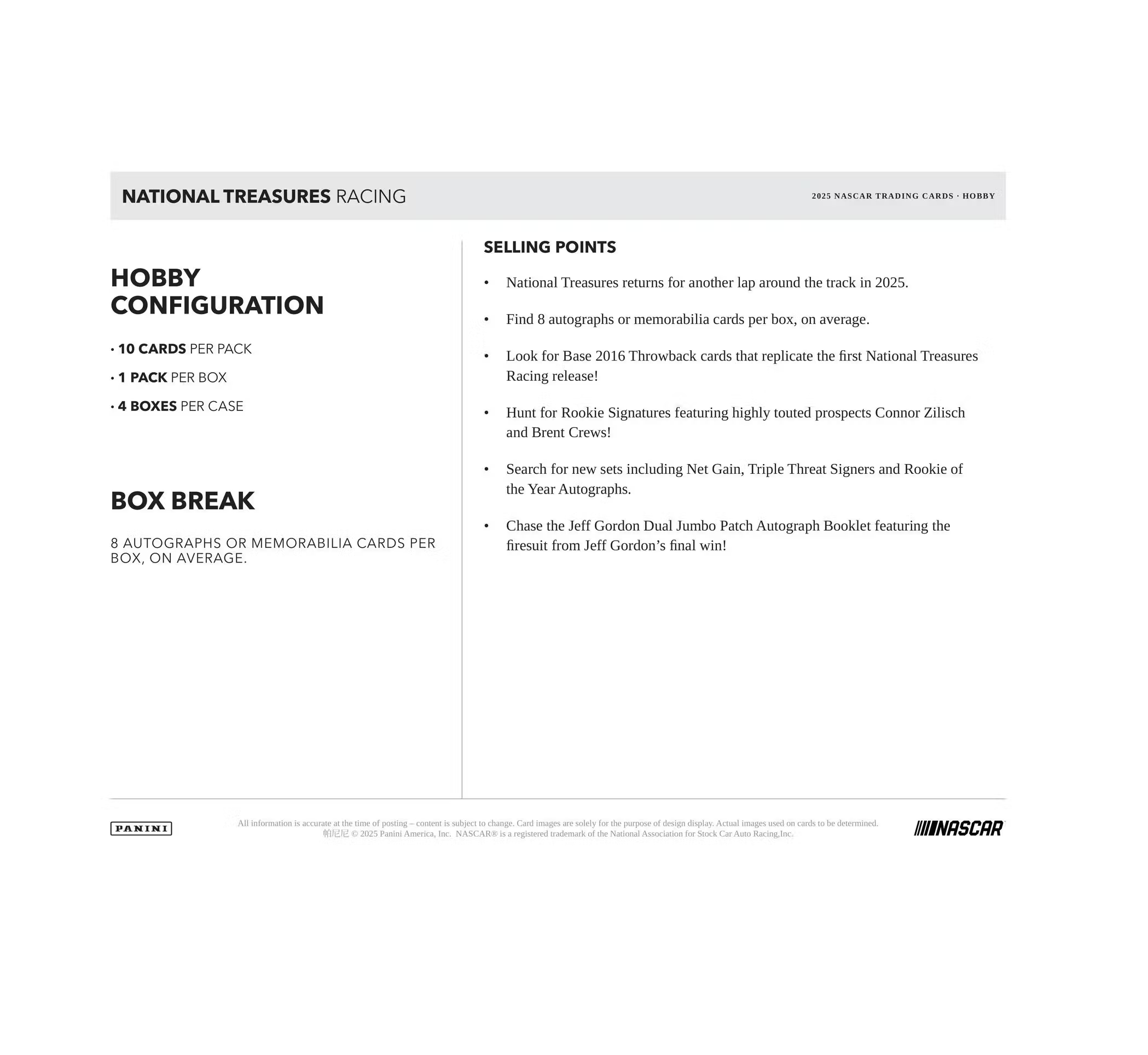 2025 Panini National Treasures Racing Hobby Box