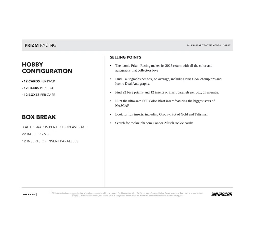 2025 Panini Prizm Racing Hobby Box